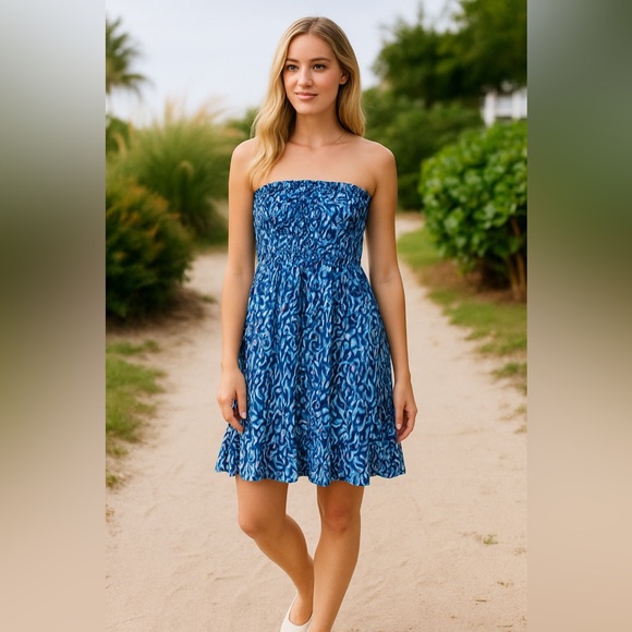 Lilly Pulitzer Dresses & Skirts - Lilly Pulitzer Blue Abstract Strapless Sundress Size S